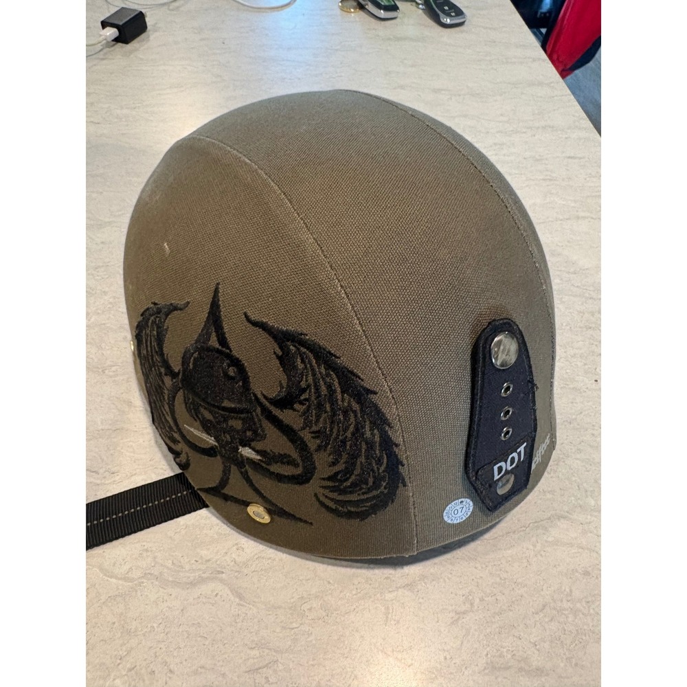 Bell Drifter Helmet Mens Large Half Helmet Olive Green Winged Skull DOT 2007